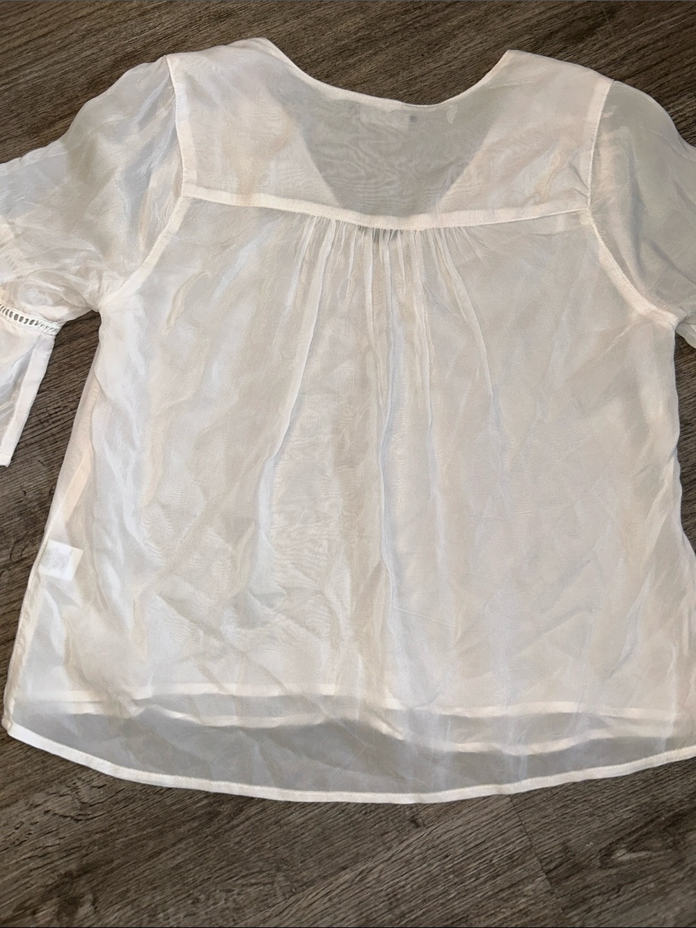 Maven West 100% Cupro Sheer Bell Sleeve Blouse Top White Size Small - Picture 7 of 10